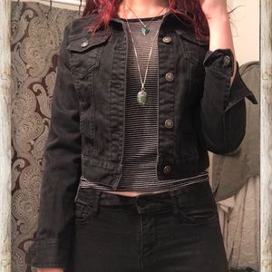 Cropped black denim jacket